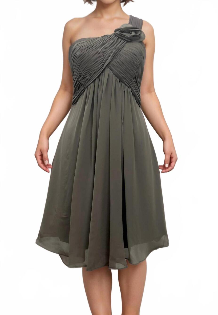 NEW LAST DRESS ruched rosette asymmetric evening dress in charcoal